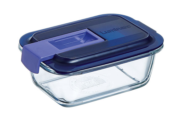 Easy Box rechthoekige box 380 ml, transparant met blauw deksel