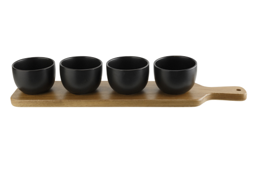 Aperobrett mit 4 Cups Keramik 8 x 42 x H6,5 cm (Cup D8 x H5,5 cm)