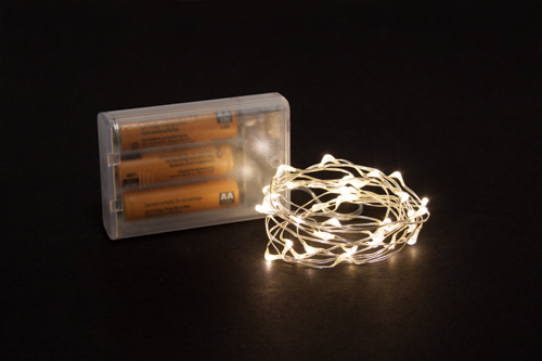 Microlight LED-snoer 2 m, 40 warmwitte LEDs, gouden draad, 7,5 V