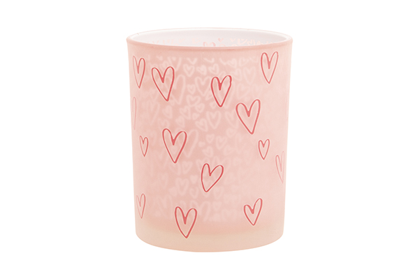 Teelichthalter Hearts rosa 15 x 15 x 15 cm Glas