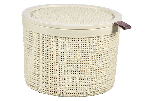 Jute storage box off white round 2 l Ø 17.1 cm x H 12.6 cm with lid