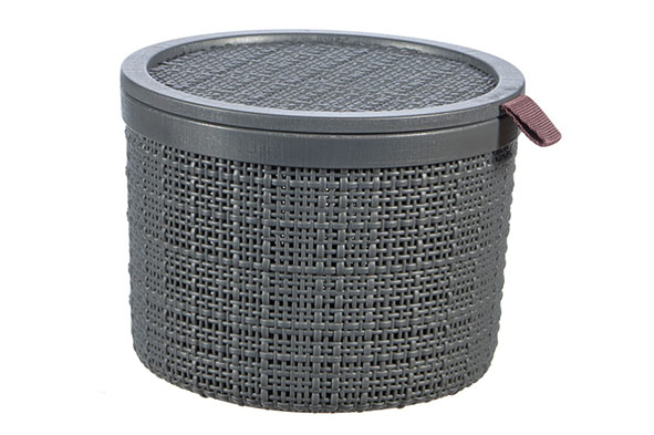 Jute opbergbox rond donkergrijs 2 l Ø 17,1 x 12,6 cm met deksel