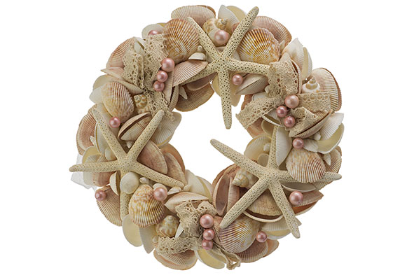 Kranz shells and pink pearls Ø 28 x 6 cm natur