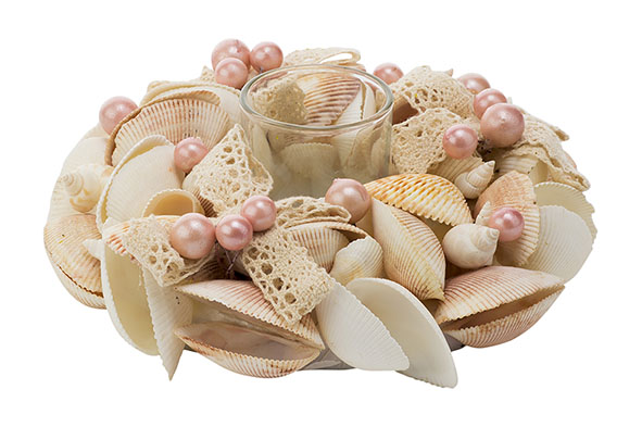 Teelichthalter shells and pink pearls Ø 19 x 6,5 cm natur