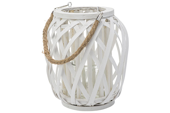 Lantaarn Rattan Wit 24 x 24 x H23 cm