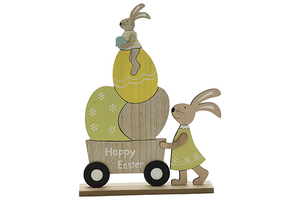 Kaninchen eggs on wagon pastel natur Holz 23,4 x 12,8 x 30 cm