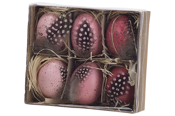 Osterei 6er-Set mit Feder rosa 6 cm