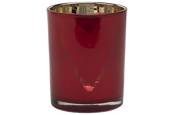 Teelichthalter Herz rot Glas 10,5 x 10,3 x 12 cm