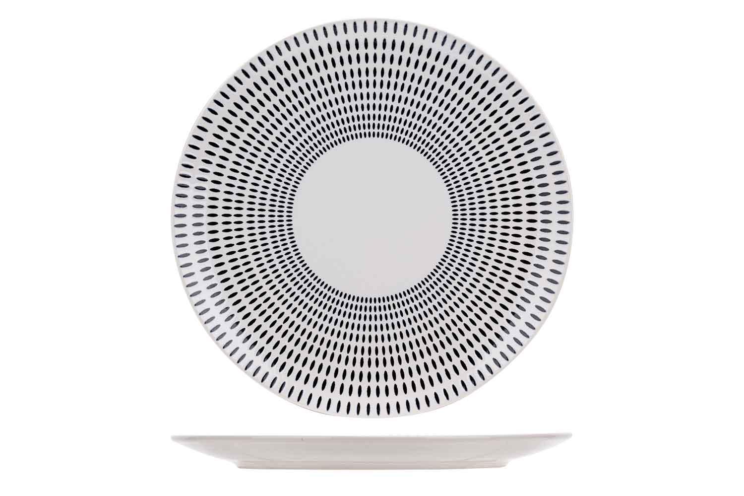 Centrico plat bord D26 cm steengoed zwart-wit