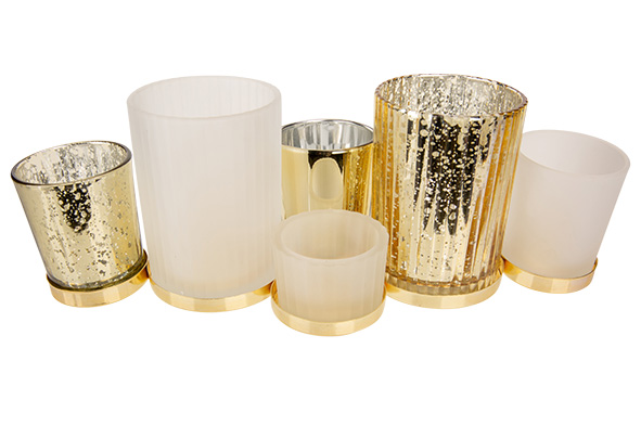 Teelichthalter Josephine weiß gold 30x11xH10 cm Glas