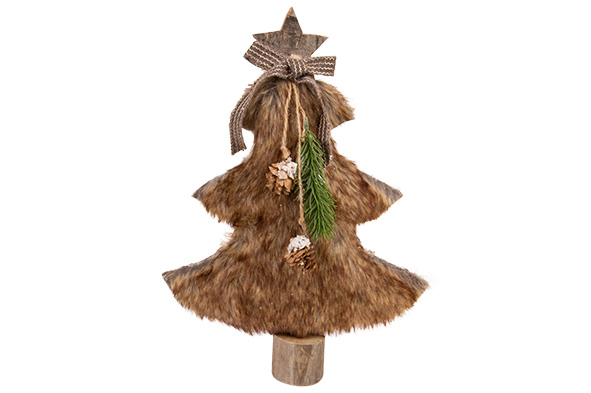 Weihnachtsbaum aus Faux Fur braun 28 x 6 x 37 cm Holz