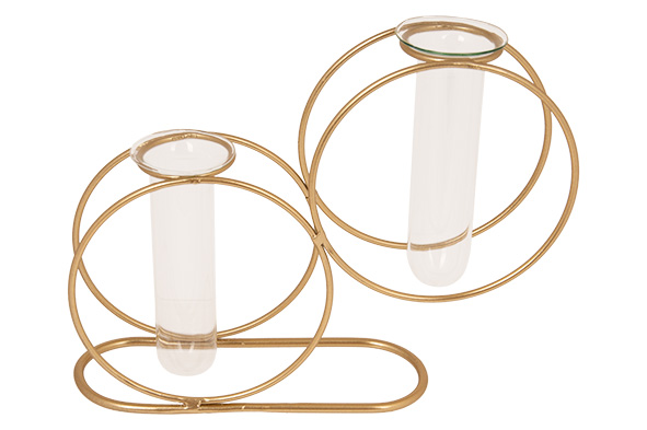 Vase 2 Circles Glass Tube gold 3,5 x 10 cm 19 x 5 x 15 cm rund Metall