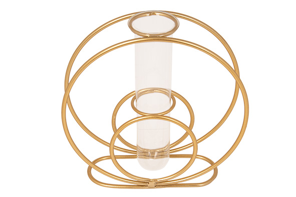 Vase Double Circle Glas Gold 15x4,5xH15 cm rund Metall