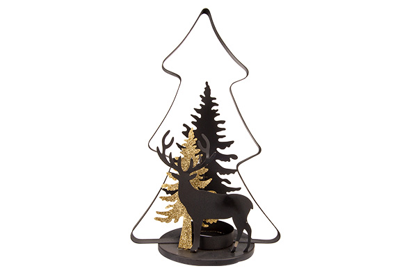 Teelichthalter X-Mas Tree Goldy Schwarz 14,5 x 10 x 25 cm Langlich Metall
