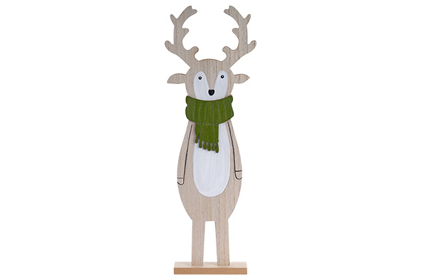 Hirsch mit grüner Schal natur Holz 16 x 5 x 47 cm