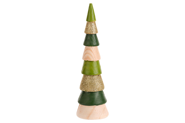 Weihnachtsbaum Goldy Green mehrfarbig rund Holz 5,7 x 5,7 x 21 cm