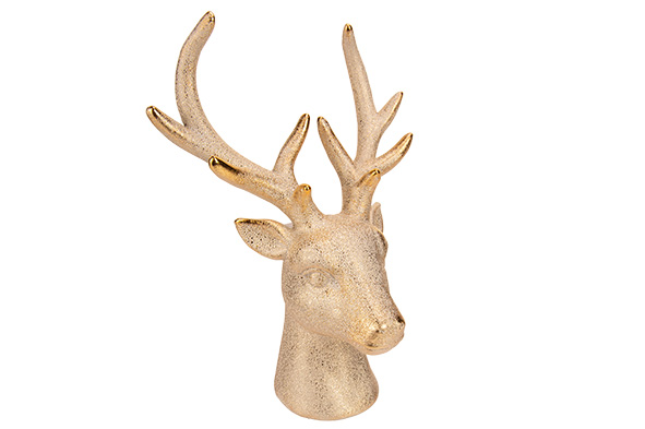 Hirschkopf Gold 15,5 x 10 x 18,3 cm Keramik