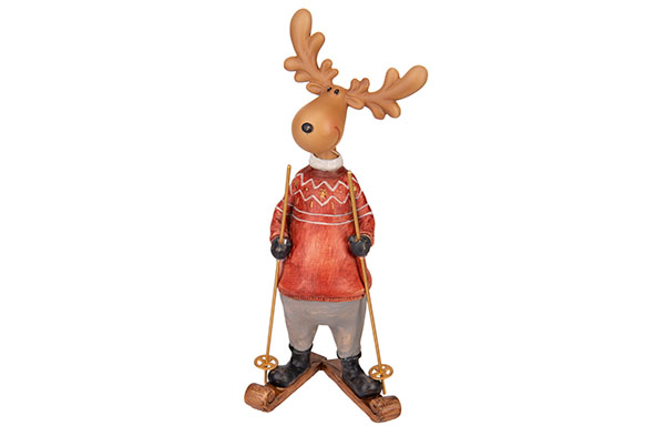 Rendier Ski rood-bruin 10 x 7 x 24 cm resin