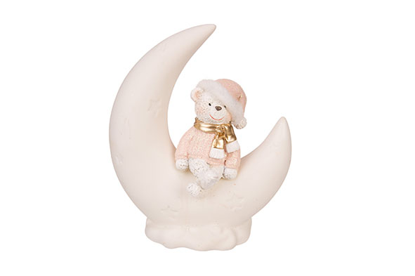 Maan Winterbear lichtroze 15 x 8 x 17,5 cm resin