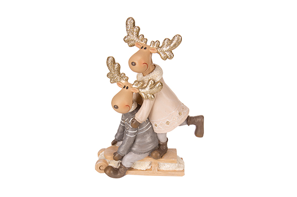 Eland sleigh koppel, grijs, hars, 13,5 x 7,5 x 18 cm