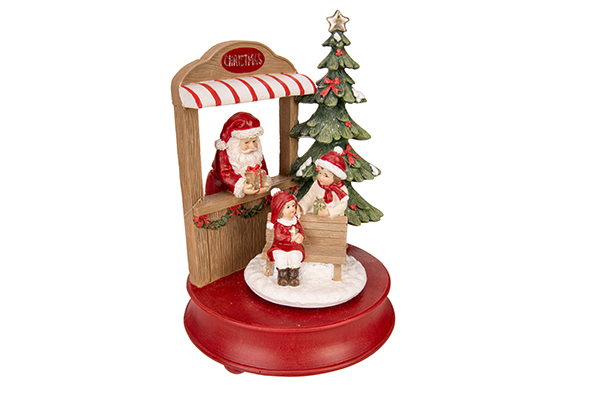 Tafereel Santa music box rood hars 18 x 16,5 x 24 cm