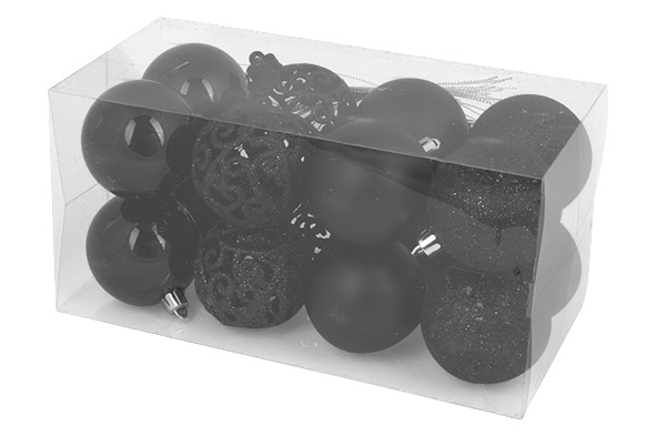 Weihnachtskugel 16er-Set mix schwarz Ø 6 cm Kunststoff