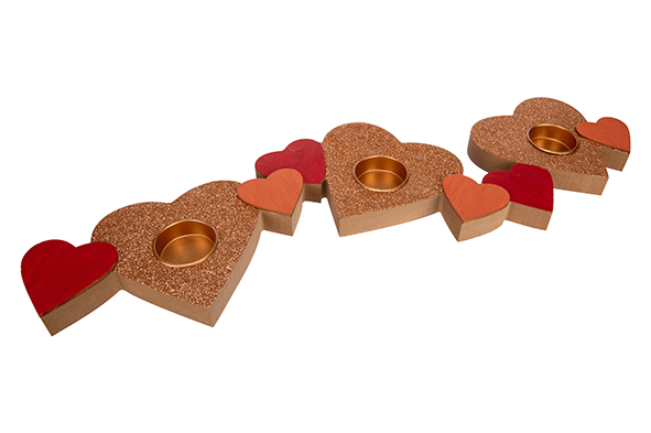 Teelichthalter X3 Coppery Pink Hearts Rosa 50 x 15,7 x 2,3 cm Holz