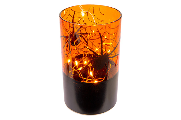 LED lamp spiderweb oranje, Ø 7,5 x H 13 cm