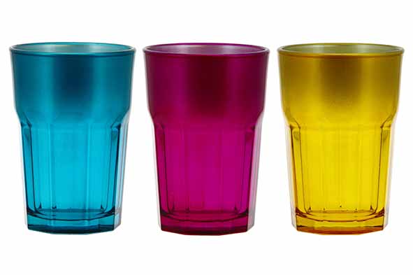 New Hollywood waterglas set van 3, 38 cl, turquoise-fuchsia-geel
