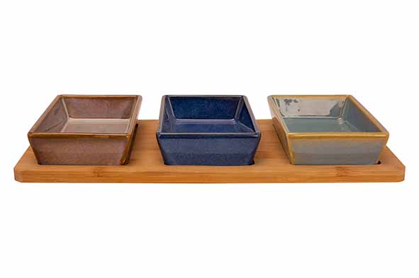 Serveerplank bamboe met 3 cups meerkleurig 31 x 14,5 x 1 cm