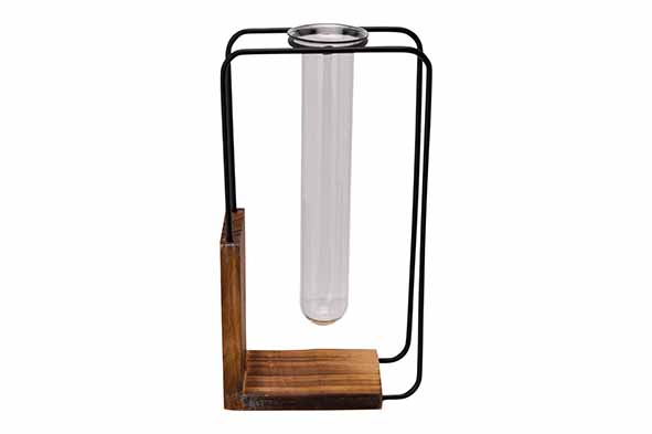 Vase Glass Tube, schwarz, Metall, 10 x 5 x 18.5 cm