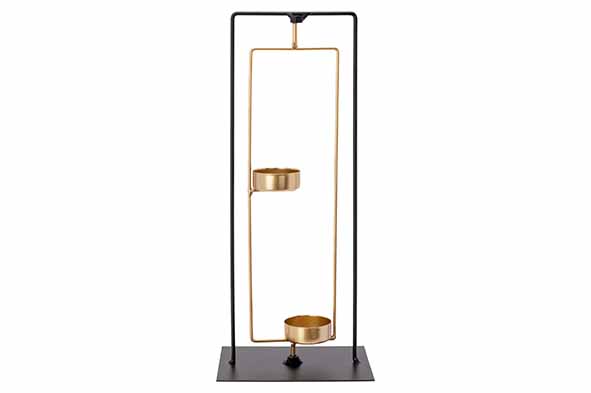 Teelichthalter Gold-Schwarz länglich Metall 13 x 8 x 29,5 cm