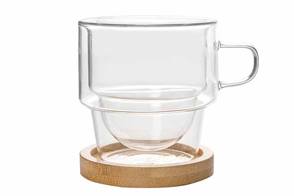 Omagio cafe classico 180 ml m/onderzet set van 2 Ø 8,4 x H 8,4 cm dubbelwandig - borosilicaat