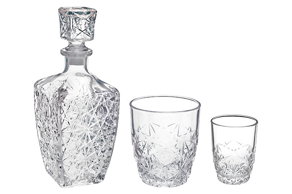 Dedalo whiskyset van 7 delen, 1 karaf 75 cl en 6 glazen, glas, transparant