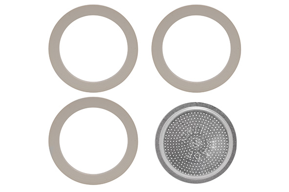 Moka set van 4 rubberen ringen en filter voor 6 kopjes, aluminium
