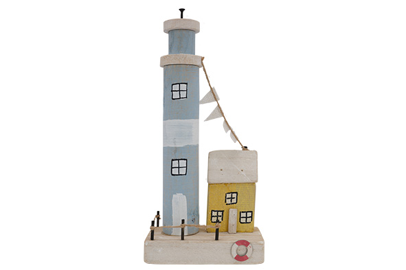 Strandkabine Lighthouse, gelb, blau, Holz, 8.4 x 14.8 x 29.4 cm