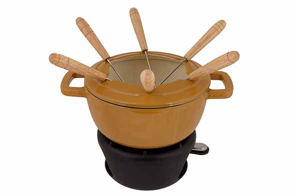 Fontestic Fondueset Amber Gold Ø 18 cm Gusseisen mit 6 Gabeln