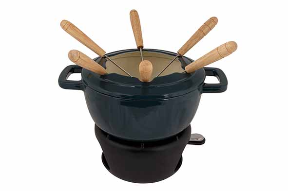 Fontestic Fondueset Green Heron Ø 18 cm Gusseisen mit 6 Gabeln