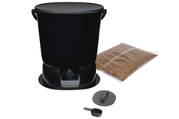 Bokashi Essential afvalbak met Bran zwart-grijs 15,3 l met base