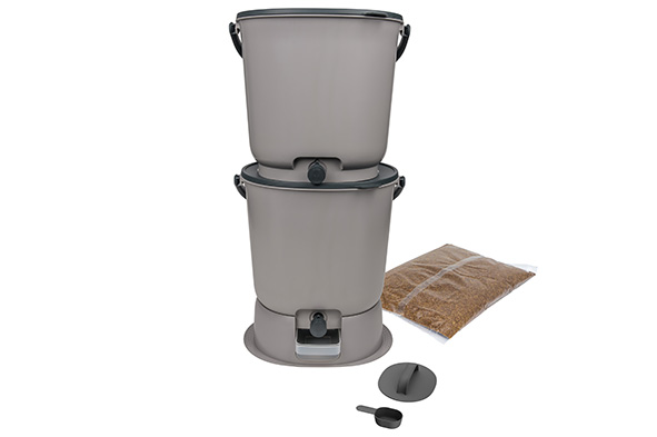 Bokashi Essential afvalbak met Bran, lichtgrijs-grijs, 15,3 l, met basis