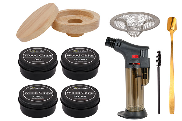 Cocktail & whiskey smoker kit lot de 9 avec briquet et bois parfumé