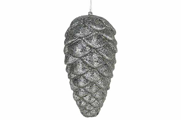 Kiefernzapfen Aufhänger Glitzer silber 10 x 10 x 18 cm Kunststoff