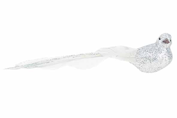 3er-Set Vogelklammer Glitter silber 21 x 6 x 8 cm Kunststoff