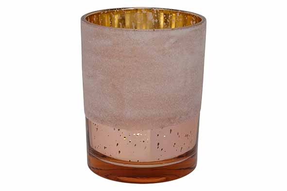 Theelichthouder Beads roze 10 x 10 x 12,5 cm glas