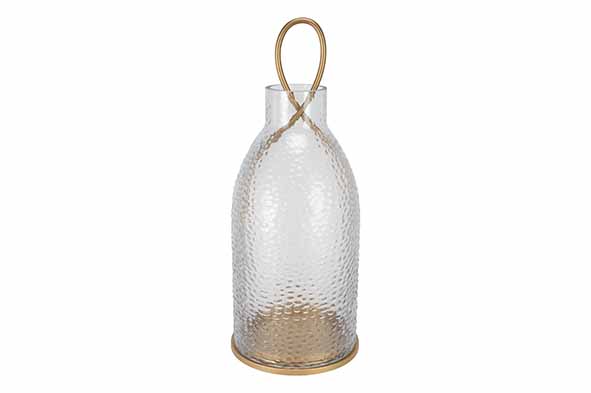 Laterne Gold Metall-Glas langlich 15,7 x 15,7 x 38,5 cm