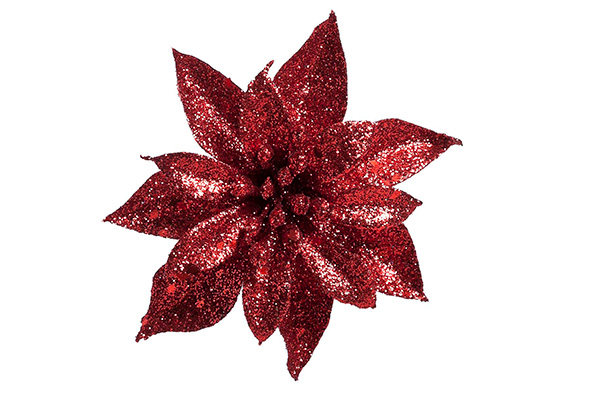 Clip kerstster clip rood glitter Ø 8 cm