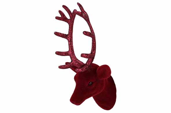 Hertenkop hanger bordeaux 10 x 16 x 20 cm kunststof