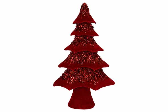Kerstboom fluweel rood 31 x 13 x h 52 cm