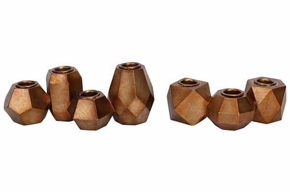Kandelaar set van 2 Geometrical Blocks antique gold messing 21x8,3xH8cm
