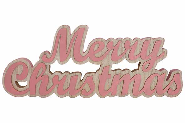 Letterdecoratie Merry Christmas roze 48 x 2,5 x 20 cm hout